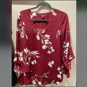 VINCE CAMUTO Womens Maroon Unlined Pullover Vented Hem Dolman Sleeve Blouse